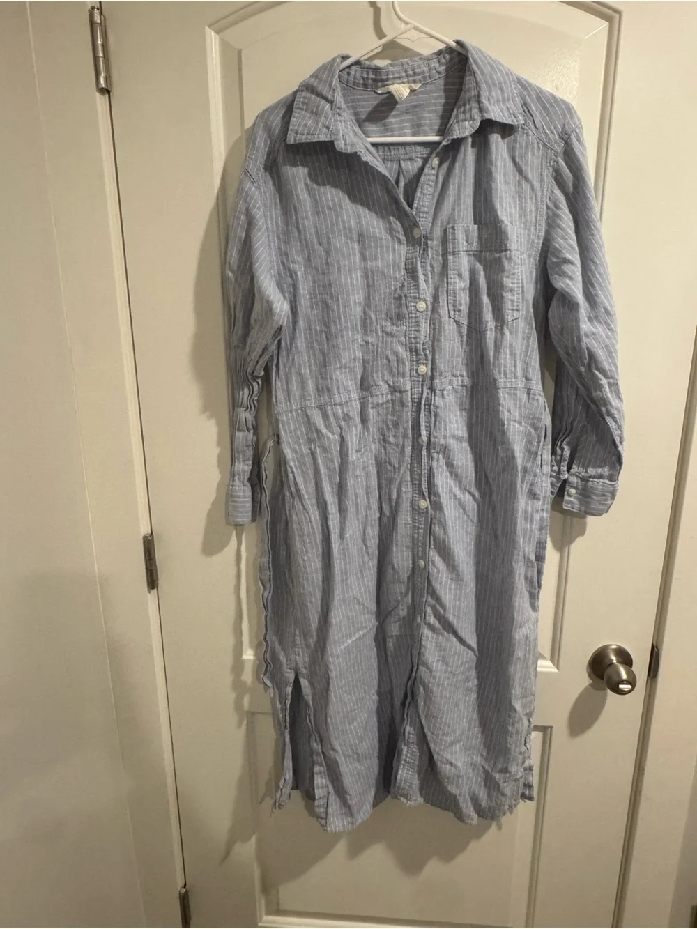 H&M Light Blue Striped tied Midi Shirt Dress